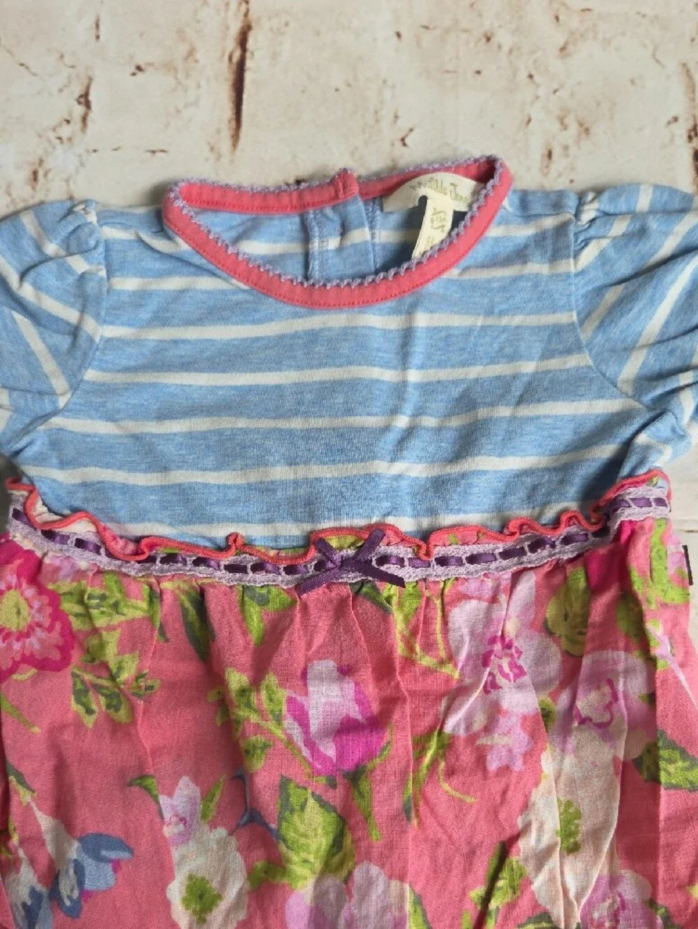 Matilda Jane Pink Floral & Light Blue Striped Baby One-Piece